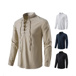 <span class=keywords><strong>Camicia</strong></span> da Uomo a Collo Alto Manica Lunga in Cotone e <span class=keywords><strong>Lino</strong></span> Personalizzata con Ricamo T-Shirt Casual da <span class=keywords><strong>Spiaggia</strong></span> Regolare per Uomo - Product Image 1