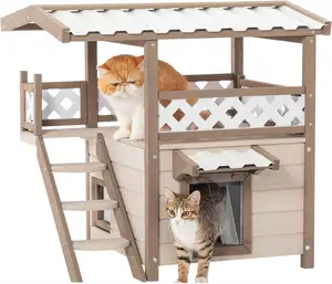 Rumah kucing luar ruangan PVC Modern, pintu penahan angin cocok untuk banyak kucing, rumah kucing luar ruangan