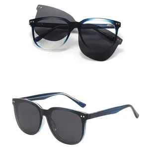 편광 UV400 렌즈가 있는 남녀공용 마그네틱 클립온 선글라스 교체 가능 안경테 유행 선글라스