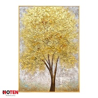 Meilleure vente doré Fortune arbre abstrait couteau peinture 100% peint à la main peinture à l'huile pour salon bureau décor