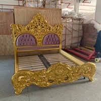 Lit superposé moderne en bois massif de luxe, taille king, avec tête de lit violette pour chambre principale