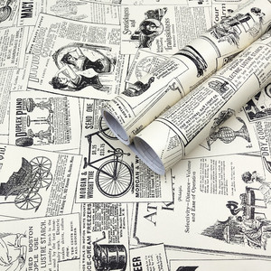 Carta da Parati Stile Giornale Antico Britannico Adesiva in PVC Nostalgica Autoadesiva in Rotoli per Decorazione Pareti di Sfondo - Product Image 1