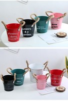 Pot Bunga Retro Warna-warni dari Logam, Tempat Tanaman Sukulen dengan Pegangan Tali Jute, Tempat Pensil, Ember Besi Kecil, Penyimpanan Meja Rumah