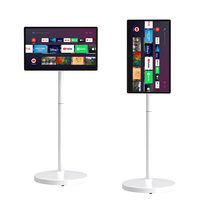 Écran intelligent mobile 24 pouces, téléviseur Android portable sur pied, écran tactile rotatif sans fil avec roulettes et batterie longue durée