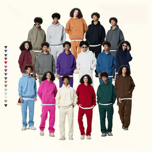 Combat de fourmi unisexe ample Streetwear lourd polaire 58% coton tissu hiver quotidien tenue décontractée mode ensemble à capuche blanc - Product Image 2