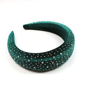 Bandeau <span class=keywords><strong>épais</strong></span> en <span class=keywords><strong>velours</strong></span> matelassé avec strass, couleur unie, bijoux ornés de cristaux, nouvelle collection 2020 - Product Image 4