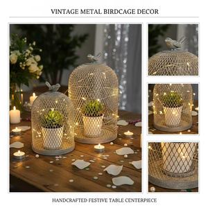 Vintage Metal Tel Kuş Kafesi Dekoru Antik Hasır Çan Şeklinde Bahçe Düğün Merkez Parçası Rustik Ferforje Dekoratif Kuş Kafesi - Product Image 2