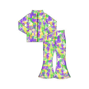 Preorder deportes niños niñas pequeñas Yoga Atlético Mardi Gras Tie Dye manga larga Zip Tops Bell Pantalones Bebé trajes conjuntos de <span class=keywords><strong>ropa</strong></span> - Product Image 1