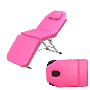 Table de massage portable et pliable avec appui-tête intégré, en cuir PU rose, structure métallique, mobilier de salon pour usage en spa et thérapie - Product Image 1