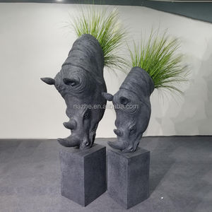 北欧スタイルの大きな装飾動物の庭の装飾品屋外屋内ライノ彫刻グラスファイバーフラワーポットプランター - Product Image 6