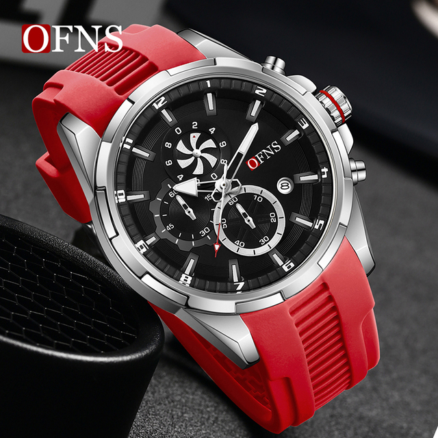 OFNS 8025 Fashion Business Men's Quartz Watches Multi Functional Six Needle Three Eye Chronograph Waterproof Calendar Men Watch