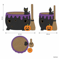 Maison pour chat en carton ondulé, lit rond pour chat en forme de chaudron de sorcière, griffoir avec supports latéraux