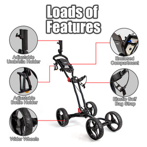Chariot de golf pliable léger à 4 roues avec porte-parapluie et porte-boissons PEQBLC01004 - Product Image 2