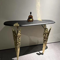 Table console en bois massif et cuivre pur, design italien moderne, luxe léger, pour villa, hôtel et salon