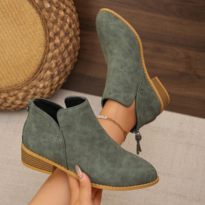 Bottines à lacets rétro de haute qualité et bon marché, couleur unie, en cuir PU, plates, courtes, pour femmes - Product Image 6