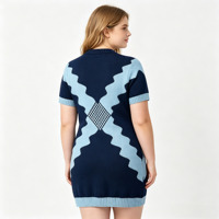 Robe Courte Personnalisée Grande Taille à Col Rond et Manches Courtes en Jacquard à Petites Mailles pour Femme