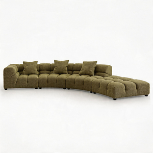 Canapé modulaire sectionnel vert olive moderne VB avec chaise longue, structure en bois massif, coussins en mousse haute densité, tissu texturé - Product Image 4