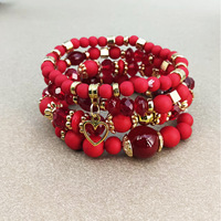 Bohemian kralen armbandenset met hartjes van legering voor vrouwen - grensoverschrijdende etnische stijl - kleurrijke handgemaakte rekbare armband cadeau