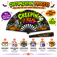 Lot de éventails pliables en bambou, plastique et bois, 33 cm (13 pouces), pour fans de Creepin' It Real Clacker, personnalisables pour Halloween