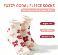 Chaussettes pantoufles douces et moelleuses en polaire corail, chaudes et confortables, à motif personnalisé, pour la maison, chaussettes de sommeil épaisses et mignonnes en peluche pour femmes