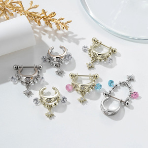 Pendentif étoile en cuivre style INS vintage, avec anneau en <span class=keywords><strong>D</strong></span> <span class=keywords><strong>d</strong></span>étachable, bijou de piercing <span class=keywords><strong>pour</strong></span> l'<span class=keywords><strong>oreille</strong></span> - Product Image 1