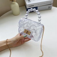 Mini sac à bandoulière en PVC pour femme, petit sac fourre-tout à motif quadrillé avec chaînes de perles, durable