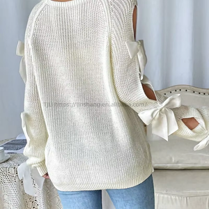 Women's Fall New Arrival Round Neck Bow-Decorated Long Sleeve Loose Knit <b>Pullover</b> <b>Sweater</b> Fashion - Product Image 4