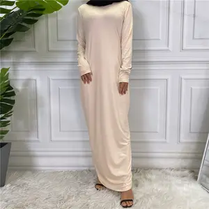 Robe arabe à manches longues pour filles, tunique Slim, hauts pour femmes, robes islamiques décontractées de couleur unie pour femmes musulmanes