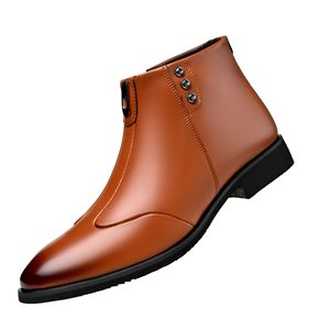 Bottines pour hommes à bout pointu en cuir avec fermeture éclair, doublure chaude en fourrure, antidérapantes, style Martin - Product Image 1