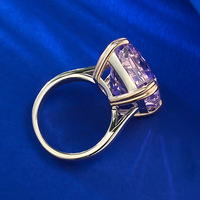 Bague en argent sterling 925 avec diamant rose à haute teneur en carbone, taille fleur de glace, 14x16mm, grand diamant de laboratoire