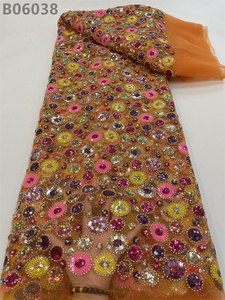 Tela de encaje bordada con cuentas, tul de lentejuelas Multicolor, para vestido de boda - Product Image 3