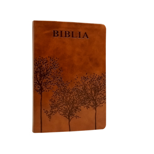 Bibbia Spagnola Personalizzata in Pelle PU Marrone con Logo in Rilievo e Indici a Linguetta per Regalo di Chiesa e Uso Religioso - Product Image 1