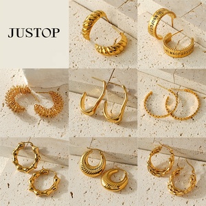 ชุดต่างหูสแตนเลสกันน้ำ JUSTOP Spot Portfolio แบบห่วงหนา ชุบทอง 18K ประดับแบบกรงเล็บ ดีไซน์เก๋ ทันสมัย - Product Image 6