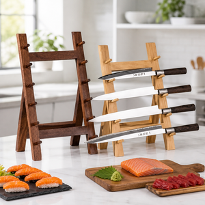 Support de Présentation Rectangulaire en Bois Écologique pour Couteaux, Chevalet à 5 Emplacements pour Couteaux à Sashimi et <span class=keywords><strong>Sushi</strong></span>, Idéal pour Restaurants Japonais - Product Image 6