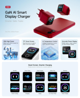 Vente en gros d'usine, câble Type C 35W, charge rapide PD3.2, chargeur USB GaN, écran intelligent TFT, adaptateur USB C mini OEM pour téléphone et tablette