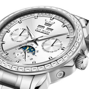Montre mécanique de luxe pour <span class=keywords><strong>homme</strong></span>, or rose, <span class=keywords><strong>lunette</strong></span> sertie de diamants, cadran saphir, phase de lune, chronographe, boîtier en acier inoxydable, 20 BAR étanche - Product Image 2