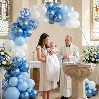 Kit de guirlande de ballons bleu clair et blanc, ballons en latex métallisé mat pour la fête de naissance et la fête de baptême des garçons