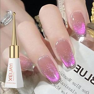 Vernis à ongles semi-permanent magnétique en gel, couleur nude, effet œil de chat, brillant, avec des perles de verre scintillantes, 10 ml - Product Image 4