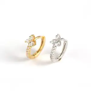 Top Trendy Wedding Jewelry 925 Sterling Silver CZ Pave Flower Hoop earrings Women Tiny Small Huggie Hoop Earrings Gold Plated