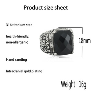 Men's <b>Titanium</b> Steel <b>Ring</b> <b>Black</b> Stone Geometric Design Prong Setting Punk Style Fashion Jewelry Gift - Product Image 4