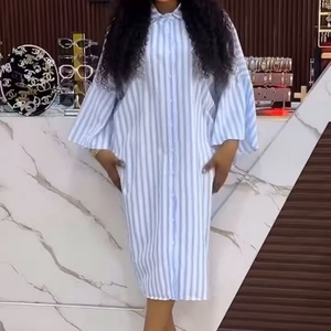 เดรสลำลองลายทางประดับเพชรพลอยสำหรับผู้หญิงไซส์ใหญ่ สไตล์ลำลอง ขายดีประจำฤดูร้อน แฟชั่นชุดเดรสผ่าข้าง - Product Image 2