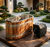 Système de cryothérapie de luxe, baignoire à glace en cèdre pour 1 personne, piscine extérieure pour bain froid avec intérieur en acier inoxydable et refroidisseur de 1 CV