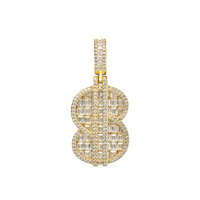 Pendentif signe dollar en laiton plaqué or, serti de zircons baguette, style hip-hop, pour homme, idéal pour les soirées – Nouvelle collection tendance