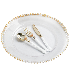 Offre Spéciale – Assiettes de Présentation Artisanales en Plastique Transparent avec Bord Doré, 7/10 Pouces, Motif Perles, Modernes et Durables, pour Fruits, Mariages et Fêtes - Product Image 1