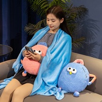 Bantal Boneka Monster Kartun Bulat Lucu dengan Selimut Lipat 2 in 1, Bantal Lempar, Selimut Tidur Siang Kantor untuk Hadiah