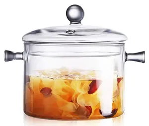 Glass Cooking Pot 2L 1.8L Heat-resistant Glass Transparent Glass Glass Pot Cooking Pot Home