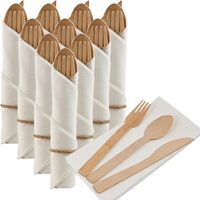 Ensemble de couverts en bambou écologiques emballés individuellement, fourchette, couteau, cuillère jetables, prêts à l'emploi pour la restauration