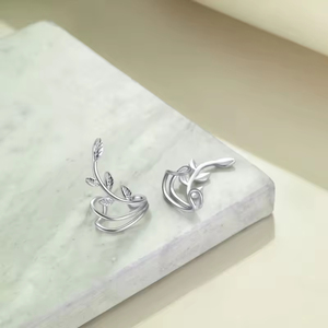 Manchettes <span class=keywords><strong>d</strong></span>'<span class=keywords><strong>oreille</strong></span> en argent sterling 925 avec motif <span class=keywords><strong>feuille</strong></span> de vigne – Bijoux naturels élégants pour femme - Product Image 5