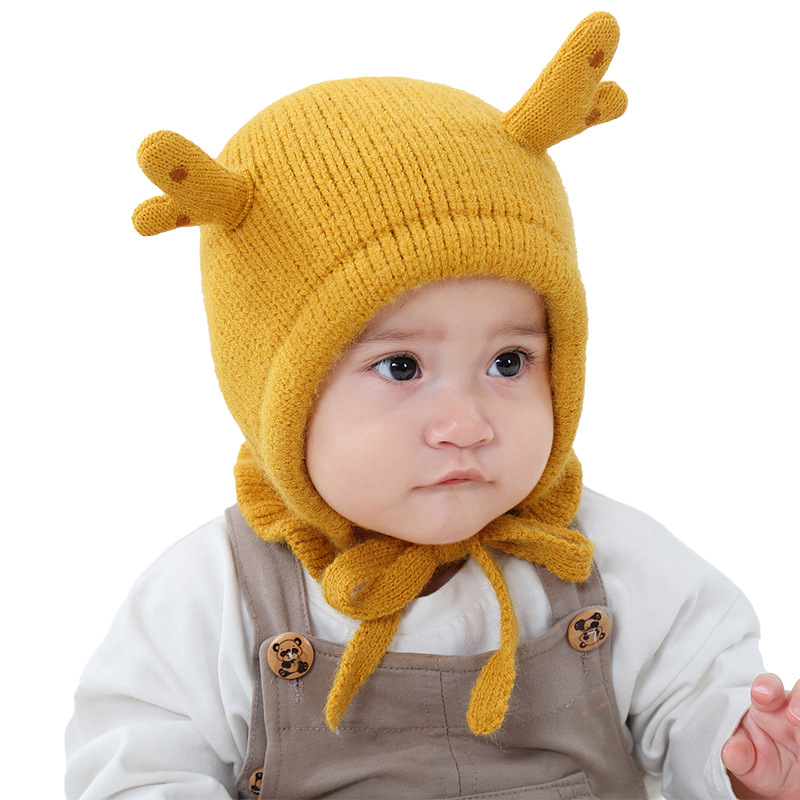 New design deer horn knitted beanie hats for kids cute baby hats kids winter hats for girl and boy