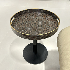 Table ronde en <span class=keywords><strong>plastique</strong></span> noire sur piétement, table d'appoint décorative de luxe style Art Déco à motif losanges pour plateau de service - Product Image 5